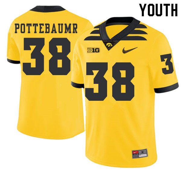 2019 Youth #38 Monte Pottebaumr Iowa Hawkeyes College Football Alternate Jerseys Sale-Gold - Click Image to Close
